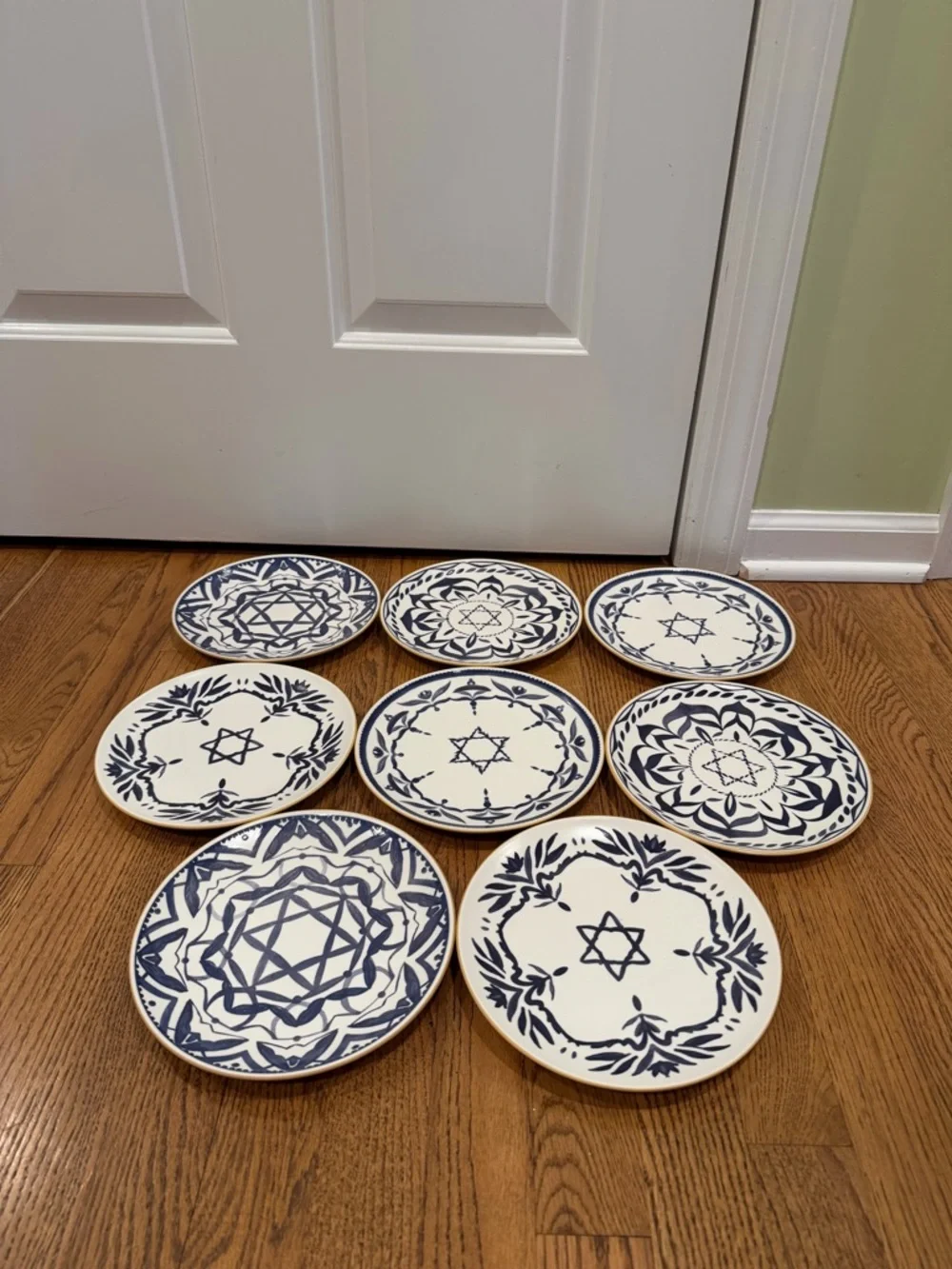 Set of 8 Crate & Barrel Star of David Hanukkah Salad Plates